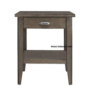 Table d'appoint industrielle en bois gris fumée avec tiroir et station de charge Ports USB pour le salon ou la maison - Product Image 5