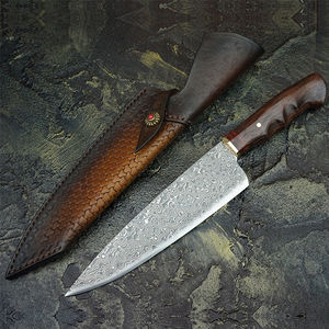 Cuchillo de chef de acero de Damasco forjado personalizado, herramienta de cocina Premium, mango de madera de borde afilado hecho a mano duradero de Pakistán - Product Image 3