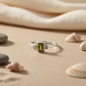 Art Palace Women's 925 Silver Peridot Ring Rectangle <b>Emerald</b> Cut Bezel Setting Minimalist Gemstone Jewelry Everyday Wear Third - Product Image 3