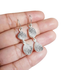 Herkimer ต่างหูเพชรห้อยต่างหูหินธรรมชาติขนาด8-10มม. ชุด925เงินสเตอร์ลิงต่างหู - Product Image 2