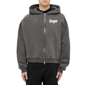 Sudadera con capucha y cremallera doble lavada con ácido y logotipo personalizado para hombre de algodón de 100% de calidad personalizada - Product Image 1