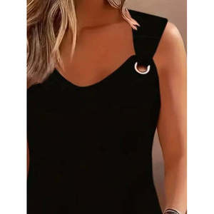 Blusa de viscosa con tirantes y cuello en V para mujer, con detalle de ojales, 36265 - Negro - Product Image 2