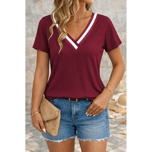 Blusa de Mujer con Cuello en V y Manga Corta, 36151 - Borgoña - Product Image 1