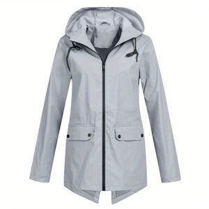 Veste coupe-vent d'hiver pour femmes à capuche zippée coquille extérieure douce résistant à la pluie manteau de randonnée motif solide teint uni - Product Image 3