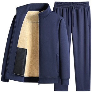 Survêtement hommes ensembles polaire épais à capuche marque décontracté survêtements hommes ensembles veste + pantalon chaud fourrure hiver sweat - Product Image 5