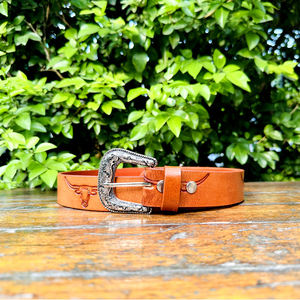 Ceinture en cuir véritable de qualité supérieure, finition artisanale, embossage en corne de taureau, style western, boucle western lourde, R M INTERNATION RM-LB-5470 - Product Image 2