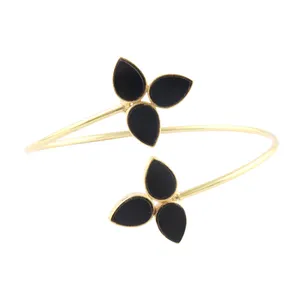 Boho Stylish Minimalist Pear Black Onyx Multi Stone Bangle Bracelet Gold Plated Open Adjustable Cuff Bracelet Female Ladies Gift