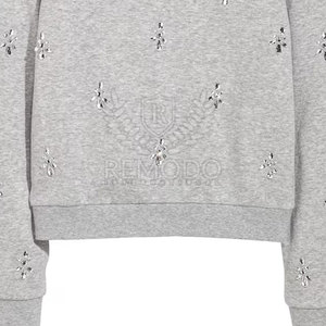 Sweat-shirt tricoté scintillant pour femme, style streetwear, avec strass sur le devant, logo et couleur personnalisables, pull d'hiver - Product Image 3