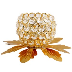 Forma cilíndrica, marco de Metal chapado en oro, portavelas con cuentas de cristal y votivo, festivo y fiesta, decoración de centro de mesa - Product Image 6