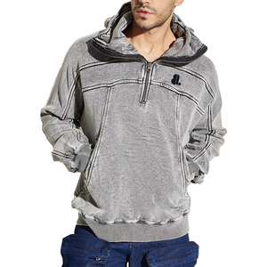 Acid Wash Front Logo Hoodie para hombres Regular Fit Fleece 100% algodón Pullover Transpirable Secado rápido - Product Image 2