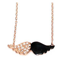 Collier pour femme en acier inoxydable avec ailes d'ange, pierres en zircone cubique blanches, serti pavé, 41 cm, plaqué or rhodié, cadeau chrétien