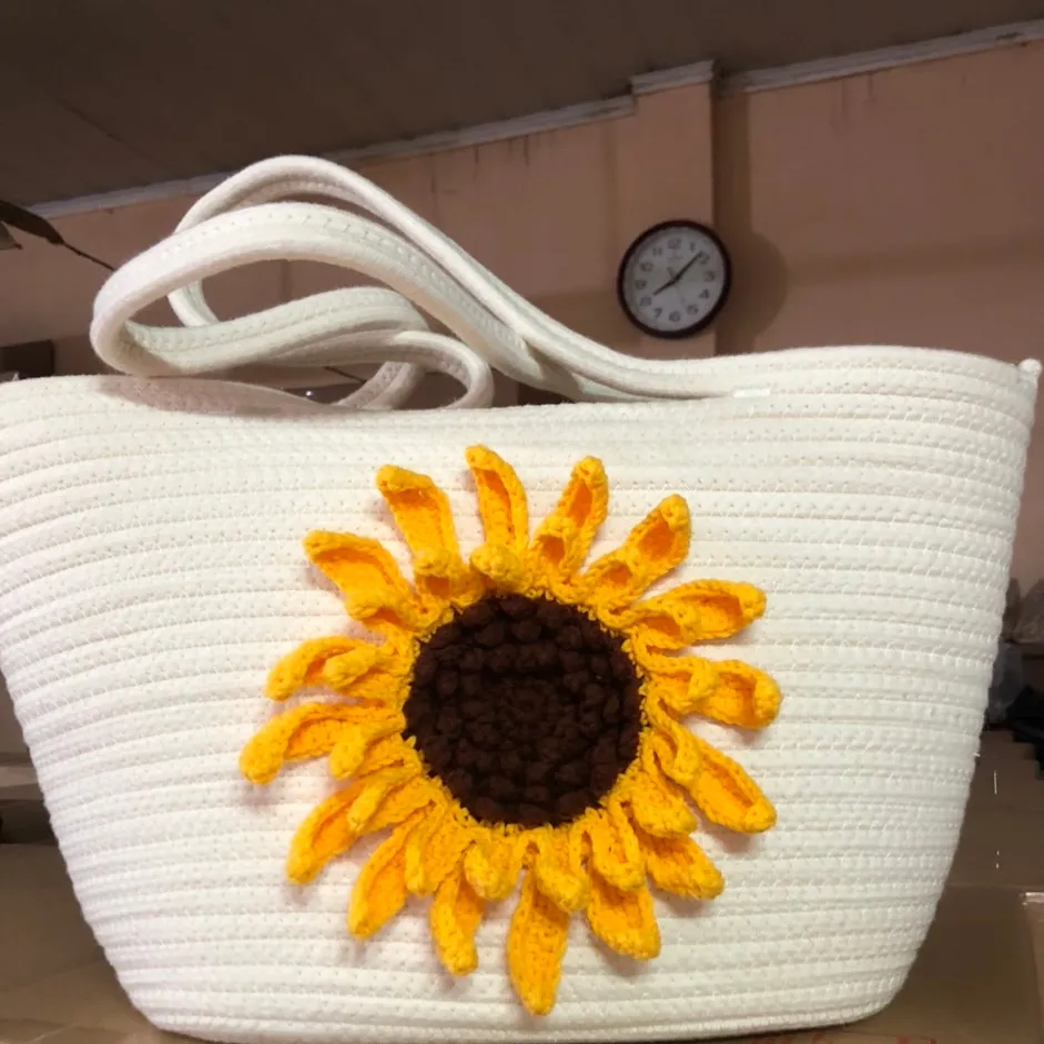 Yeni tasarım ayçiçeği kadın pamuk halat çanta el çantaları kadınlar için lüks çanta