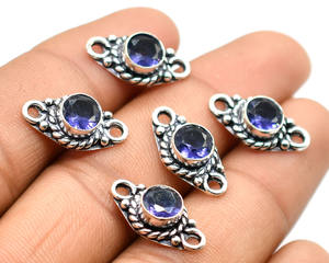 Conector de doble bucle de piedras preciosas de amatista Chapado en plata antigua 20X11mm NC26, fabricación de joyas, Conector de abalorio, lote de joyas - Product Image 1