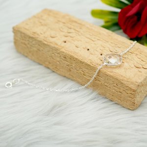 925 Sterling Silver Dainty Crystal <b>Bracelet</b> Natural Gemstone Wedding Jewelry White <b>Bracelet</b> Gift for Her - Product Image 2