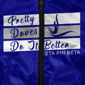 Zeta Phi Beta Womens Greek Apparel 1920 Satin Jacket Blue <b>White</b> ZPB Sorority Shield Embroidery Premium Varsity Wear - Product Image 3