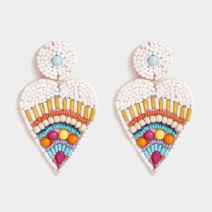 Pendientes de declaración de Palma de rafia con cuentas bohemias, Pendientes colgantes escalonados hechos a mano para mujer - Product Image 1