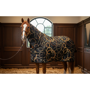 Couverture de cheval tout temps avec bande abdominale, logo personnalisé OEM, imprimé chaîne, 1200D, 250g, imperméable, respirante, combo cou et ventre - Product Image 4