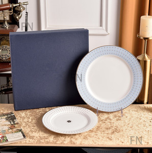 Luxury Gold Inlay Florals Patterned Ceramic <b>Sets</b> Sustainable Dishwasher Safe Blue White Series Western Vegetable Dessert Plates - Product Image 3