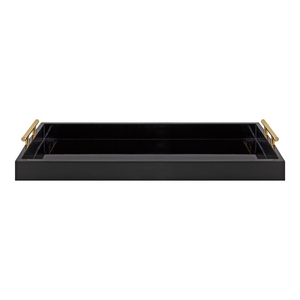 Ensemble de plateaux de service en bois noir élégant de forme rectangulaire et design moderne pour un service élégant - Product Image 1
