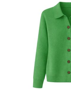 Women Green Button Front Knit Cardigan Sweater Long Sleeve Soft Casual <b>Winter</b> <b>Top</b> With Polo Collar For Ladies Fashion Wear - Product Image 2