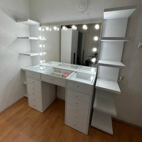 Ensemble de coiffeuse haut de gamme sur mesure avec étagères de rangement sur les deux côtés, 13 tiroirs de rangement, fournisseur OEM & ODM