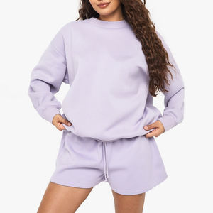 Ensemble sweat-shirt et short pour femme, manches longues, surdimensionné, uni, logo personnalisé, hiver, polaire, écologique, respirant - Product Image 4