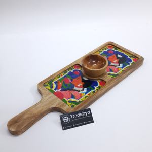 Plateau moderne en bois émaillé imprimé avec poignée et bol à chutney pour un repas élégant par tradebyd - Product Image 2