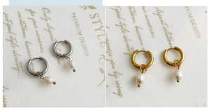 Pendientes de gota de perla de agua dulce de diseño vintage Pendientes de acero inoxidable chapados en oro de 18 quilates para mujer - Product Image 5