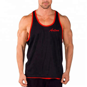 Men's Contrast Binding Tank Top Black and <b>Red</b> Gym Muscle Stringer Singlet Workout <b>Vest</b> - Product Image 4
