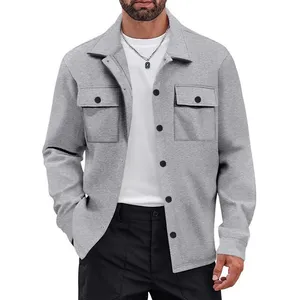 Chaqueta cargo de solapa de color sólido vintage personalizada para hombre, forro polar a prueba de viento con bolsillos para ropa de abrigo de invierno - Product Image 3