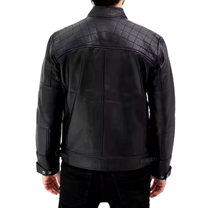 Chaqueta bomber de cuero personalizada para hombre con cuello levantado tela de lona diseño doble para ropa formal de invierno - Product Image 2