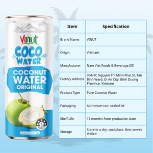 Pour VINUT 320ml eau de coco naturelle pure sans sucre boisson d'hydratation végétalienne OEM marque privée Vietnam usine fruits légumes - Product Image 2