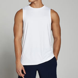 Camiseta sin mangas de gimnasio para hombre de Color sólido personalizada de secado rápido transpirable con cuello redondo acanalado de punto al por mayor de la mejor calidad - Product Image 4