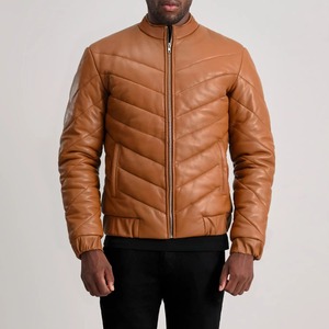Cow <b>Skin</b> Puffer Jacket Men Winter High Street Style Stand Waterproof Breathable Genuine Motorcycle Jacket Front Plain Dyed - Product Image 2