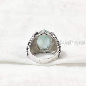 Anillo antiguo para hombre, recién llegado, piedra preciosa de Aguamarina Natural, piedra natal de marzo, regalo de Navidad, joyería, anillo de Plata de Ley 925 - Product Image 6