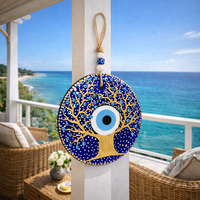 Décoration murale grand format Œil protecteur Arbre de vie en céramique bleu et or, Talisman porte-bonheur pour la maison 22cm