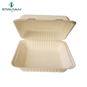 Clamshell écologique à 100 pour cent de PFAS 8x8 pouces avec 3 compartiments fabriqués à partir de fibres à base de plantes Gratuit et sûr pour une utilisation alimentaire - Product Image 1