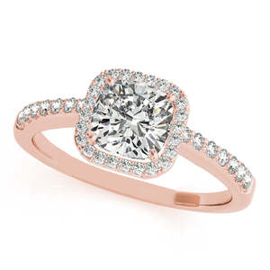 Bague de fiançailles en or rose 14 carats avec halo de diamants taille coussin 0,50 ct - Product Image 1