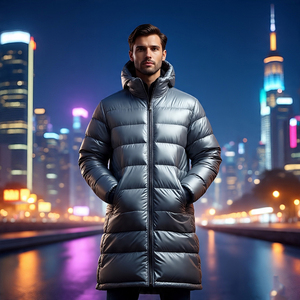 เสื้อโค้ทยาวมีซิปกันลมมีฮู้ดสำหรับผู้ชายเสื้อโค้ทบุขนเป็ดน้ำหนักเบาระบายอากาศ - Product Image 1