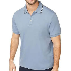 Polo personnalisé pour hommes de haute qualité à manches courtes écologique production durable bleu blanc sublimé marque anti-rides - Product Image 4