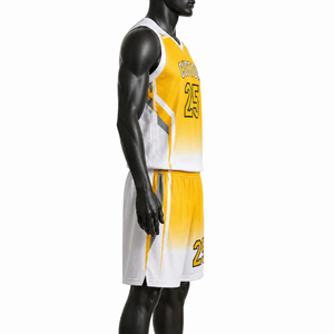 Uniforme de Baloncesto Personalizado para Hombre, con Malla Transpirable en Degradado Amarillo y Blanco, Jersey y Pantalones Cortos Deportivos Sublimados, Venta al Por Mayor OEM - Product Image 4