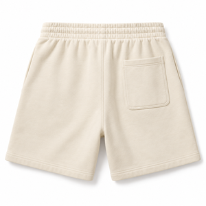 <b>Men's</b> Off-<b>white</b> Solid Fleece <b>Shorts</b> with Elastic Waist and Drawstring 100% Cotton Street Style Breathable Eco-Friendly Pockets - Product Image 2
