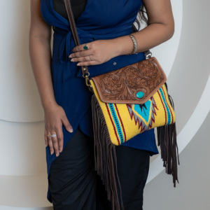 Nouveau Style occidental grand sac aztèque femmes usiné à la main selle couverture bandoulière fourre-tout frange Turquoise pierre Floral peau de vache laine - Product Image 3