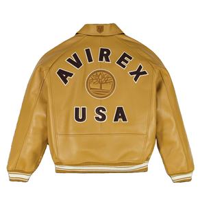 Avirex <b>Men's</b> <b>Leather</b> <b>Jacket</b> Turn-Down Collar Winter Collection Eco-Friendly Windproof High Street Style Front Custom <b>Jackets</b> <b>Men</b> - Product Image 2