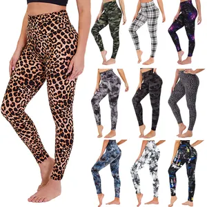 Pantalones de yoga tejidos informales con estampado digital y logotipo personalizado superventas mallas teñidas con lazo de cintura alta para mujer