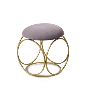 Taburete para sentarse con patas doradas redondas de Metal personalizado, taburete otomano creativo a la moda, taburete redondo de lujo minimalista moderno de terciopelo - Product Image 3