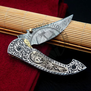 Custom Handmade Damascus Steel Camping Knife Beautiful Hand Engraved Artistic Folding Pocket Knife DIY Gifts for Him OEM Support - Product Image 3