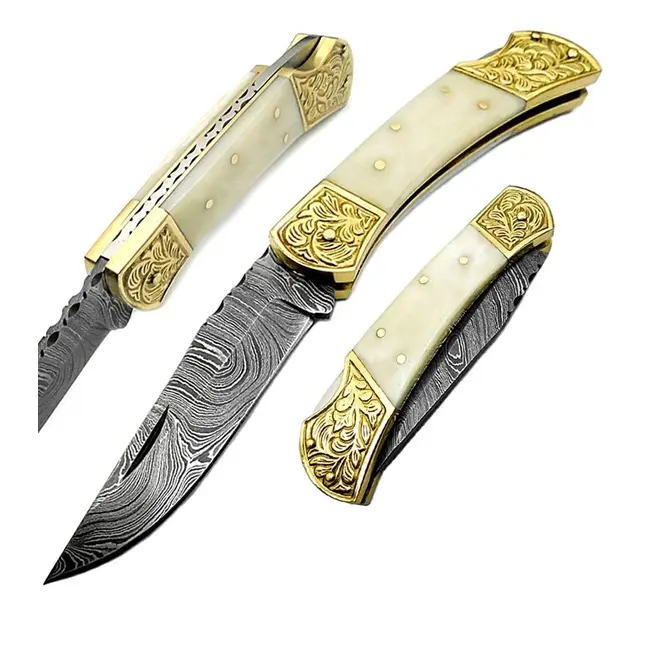 Damascus Steel Folding Knife Hand Made High Quality Pocket Knife