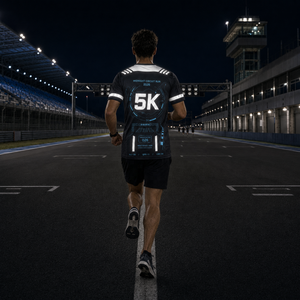 เสื้อยืดวิ่งกลางคืนสะท้อนแสงแบบกำหนดเอง 5k แรงบันดาลใจจากมอเตอร์สปอร์ต เสื้อวิ่งสำหรับงานแข่งขัน พิมพ์ลายแบบซับลิเมชั่นเต็มตัว เสื้อแข่งรถวงจร - Product Image 1