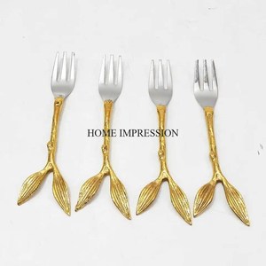 Most Fancy Unique Designer High Standard Quality Material Gold Plated Leaves & Flowers Designer Handles Cutlery Set From India - Product Image 5